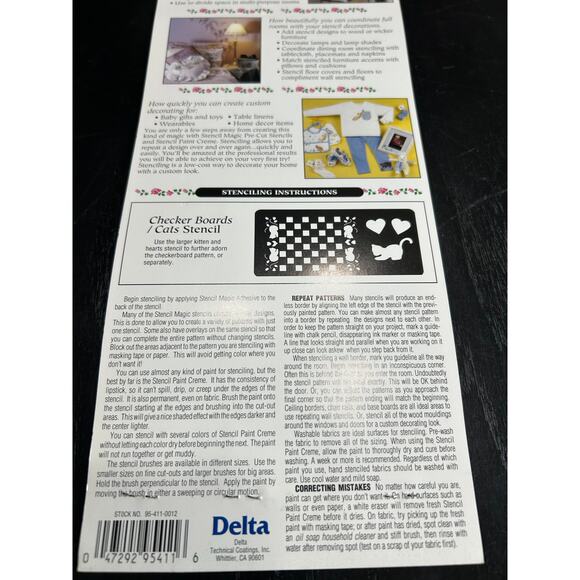 90s Vintage- Stencil Magic by Delta checkerboards Cats- No. 95 411 0012 NWT - Picture 6 of 7